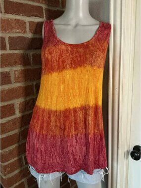 Sunset Tie Dye Tank Top Lace Back Cutout Boho Festival Top Hippie Gypsy Summer